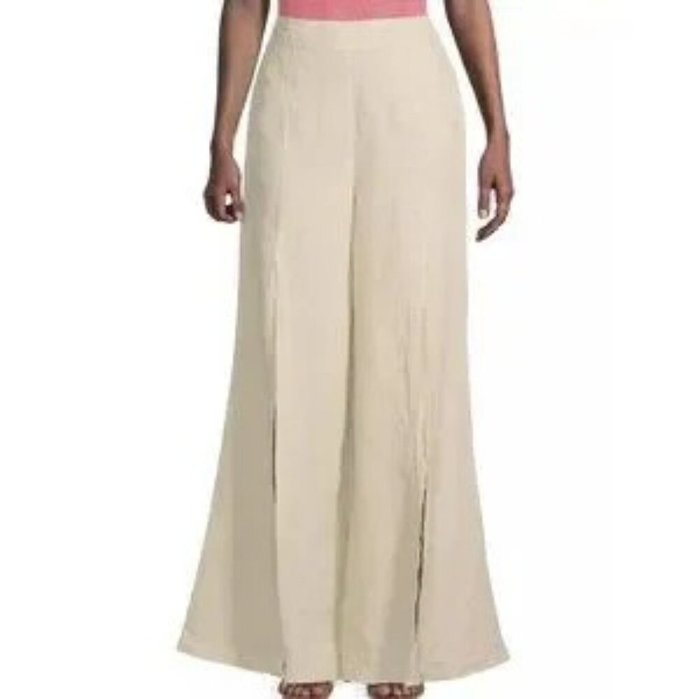 120% Lino NWT Resort Linen Split-Front Pants WHITE Small